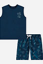 Conjunto Menino Regata em Malha UV e Bermuda Palmas Marinho