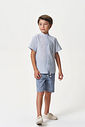 Conjunto Menino Camisa Alfaiataria Listrada e Bermuda Azul