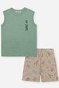Conjunto Infantil Regata Flamê e Bermuda Fundo do Mar Olive