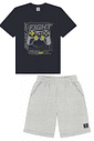 CONJ CAMISETA E BERMUDA PRETO/MESCLA MEDIO