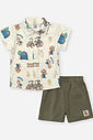 Conjunto Bebê Menino Camisa Fazendinha e Bermuda Musgo