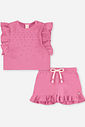 Conjunto Bebê Blusa Boxy com Strass e Short Rosa
