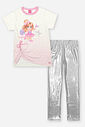 Conjunto Infantil Menina Princesa Cheerleader com Legging Metalizada NATURAL/PRATA