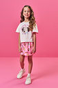 Conjunto Infantil com Blusa e Shorts Saia em Molecotton Light – Look Menina Verão com Cachorrinho NATURAL/RS CONFETE