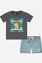 Conjunto Bebê Menino Jurassic World Camiseta T-Rex e Bermuda Jeans Médio Conjunto Bebê Menino Jurassic World Camiseta T-Rex e Bermuda Jeans Médio