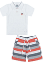 Conjunto Camisa Polo E Bermuda Listrada Branco E Mescla Abrange