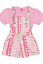 Conjunto Infantil Menina Blusa E Jardineira Ursinho Rosa Cinti