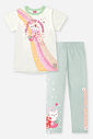 Conjunto Infantil Blusa Arco-Íris e Legging Gatinho Verde