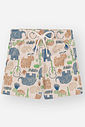 Conjunto Infantil Casual com Body de Animais da Savana e Bermuda em Moletom Linho AZ MARINHO/OFF WHITE