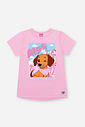 Camiseta Infantil com Estampa de Cachorrinho – Blusa Menina Verão com Strass ROSA IOGURTE