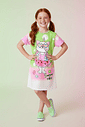 Vestido Infantil Estampado Summer Cat Verde Abrange