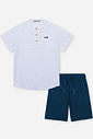 Conjunto Infantil Camisa Listrada e Bermuda de Linho Marinho