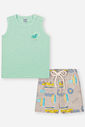 Conjunto Infantil Divertto Casual com Regata em Meia Malha e Bermuda Estampada em Nylon VD BRISA/BG CAFE LATTE