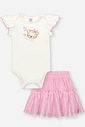 Conjunto Bebê Menina Body com Saia em Tule Foil Ursinha – Look Delicado Cinti Baby NATURAL/RS IOGURTE