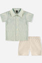 Conjunto Bebê Menino Camisa Alfaiataria Listrada Olive e Bermuda Duna