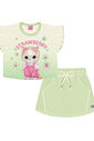 Conjunto Infantil Menina Blusa Cropped E Shorts-Saia Strawberry Off White E Verde Cinti