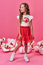 Conjunto Infantil com Blusa em Cotton e Saia Shorts com Tule Foil – Look Menina Verão com Morango e NATURAL/VM MARTE