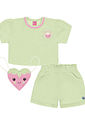 Conjunto Infantil Menina Blusa; Short E Mochila Strawberry Verde E Rosa Cinti