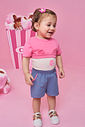 Conjunto Bebê Menina Body com Sobreposição Interativa e Shorts Denim – Look Divertido Cinti Baby NATURAL/AZ JEANS M/RS CONFETE
