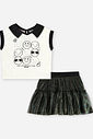 Conjunto Infantil Blusa Boxy Emojis e Saia-Short com Tule Foil