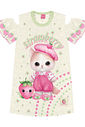 Vestido Infantil Menina Strawberry Gatinha Off White E Verde Cinti