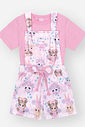 Conjunto Infantil Cheerleaders de Blusa e Jardineira Estampada com Mochila ROSA IOGURTE