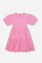 Vestido Infantil em Meia Malha P.A com Glitter Neon Love – Vestido Menina Verão com Manga Bufante ROSA BARBIE