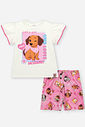 Conjunto Bebê Menina Cachorrinha Dachshund e Bermuda Ciclista – Look Confortável Cinti Baby NATURAL/RS CONFETE