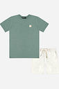 Conjunto Menino Camiseta Flamê e Bermuda Olive