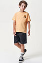 Conjunto Menino Camiseta Bolas de Basquete e Bermuda Laranja