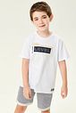 Conjunto Camiseta E Bermuda Listrada Branco E Azul Marinho Abrange
