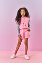 Conjunto Infantil Menina Blusa Dino; Short E Colete Rosa Mundo Cinti