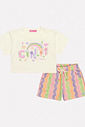 CONJ BLUSA E SHORTS NATURAL/LJ NEON