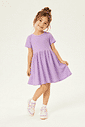 Vestido Infantil Canelado Evasê Manga Curta Roxo