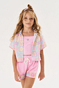 Conjunto Infantil Menina Blusa Cropped, Short E Camisa Total Print Rosa Cinti