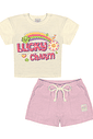 Conjunto Blusa E Short Natural E Rosa Abrange