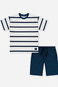 Conjunto Menino Camiseta Listrada e Bermuda Comfy Marinho