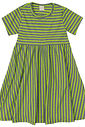 Vestido Infantil Canelado Evasê Manga Curta Listrado Verde Vestido Infantil Canelado Evasê Manga Curta Listrado Verde