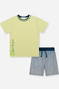 Conjunto Infantil Menino Camiseta Flamê e Bermuda Listrada Marinho