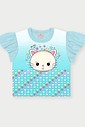 Conjunto Infantil Menina com Babados Sparkle Cat Azul Abrange