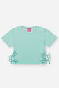 Blusa Infantil em Ribana Canelada Neon Love – Camiseta Menina Verão com Amarração Lateral VERDE BRISA