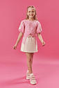 Conjunto Infantil Menina Blusa Cropped E Short-Saia Rosa E Natural Cinti