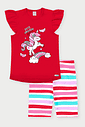 Conjunto Infantil Menina Unicórnio Listrado Vermelho Abrange