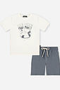 Conjunto Menino Camiseta Shark Pool Party e Bermuda Grafite