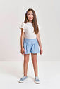 Conjunto Infantil com Blusa em Cotton e Shorts em Sarja Glow – Look Menina Verão com Strass NATURAL/AZ PORCELANA