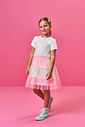 Vestido Infantil Neon Love em Meia Malha com Tule Foil – Vestido Menina Verão Colorido com Sobreposi NATURAL/RS BARBIE/VD BRISA