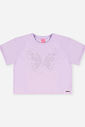 Blusa Boxy Infantil Menina com Borboleta e Strass Lilás