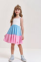 Vestido Infantil em Meia Malha – Vestido Menina Verão Color Block NATURAL/AZ PORCELANA/RS IOGURTE