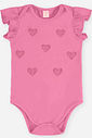 Body Infantil Bebê com Corações de Strass e Babados Rosa Body Infantil Bebê com Corações de Strass e Babados Rosa