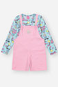Conjunto Infantil Menina Blusa Dino E Jardineira Rosa Mundo Cinti